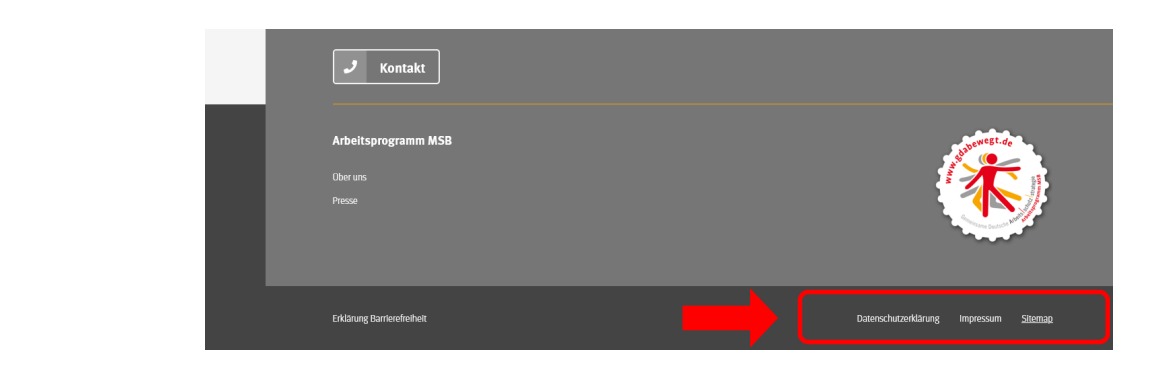 gdabewegt.de Fußzeile: Impressum, Datenschutz, Sitemap